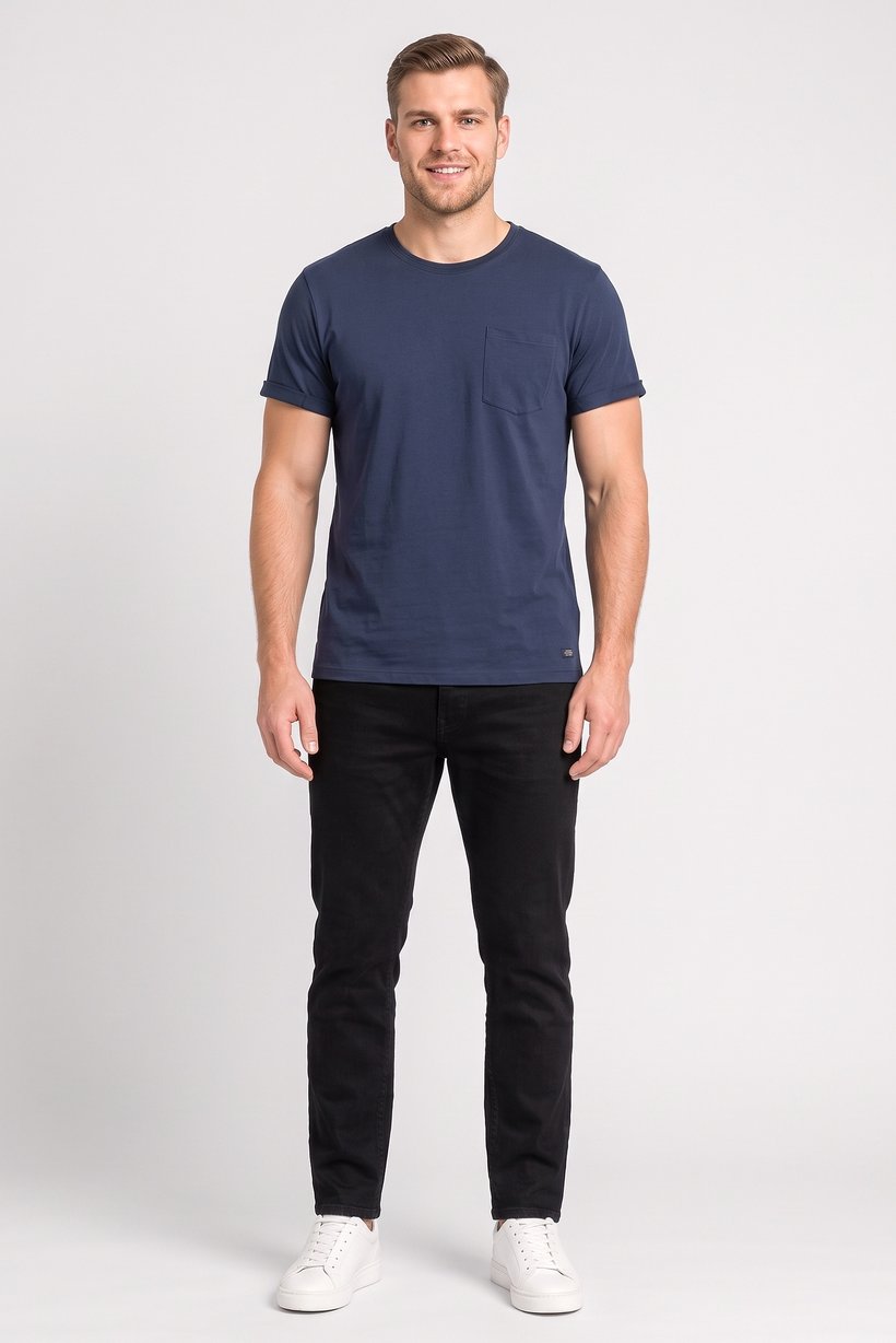 Men Crew Neck Short Sleeve Plain T-Shirt, Navy