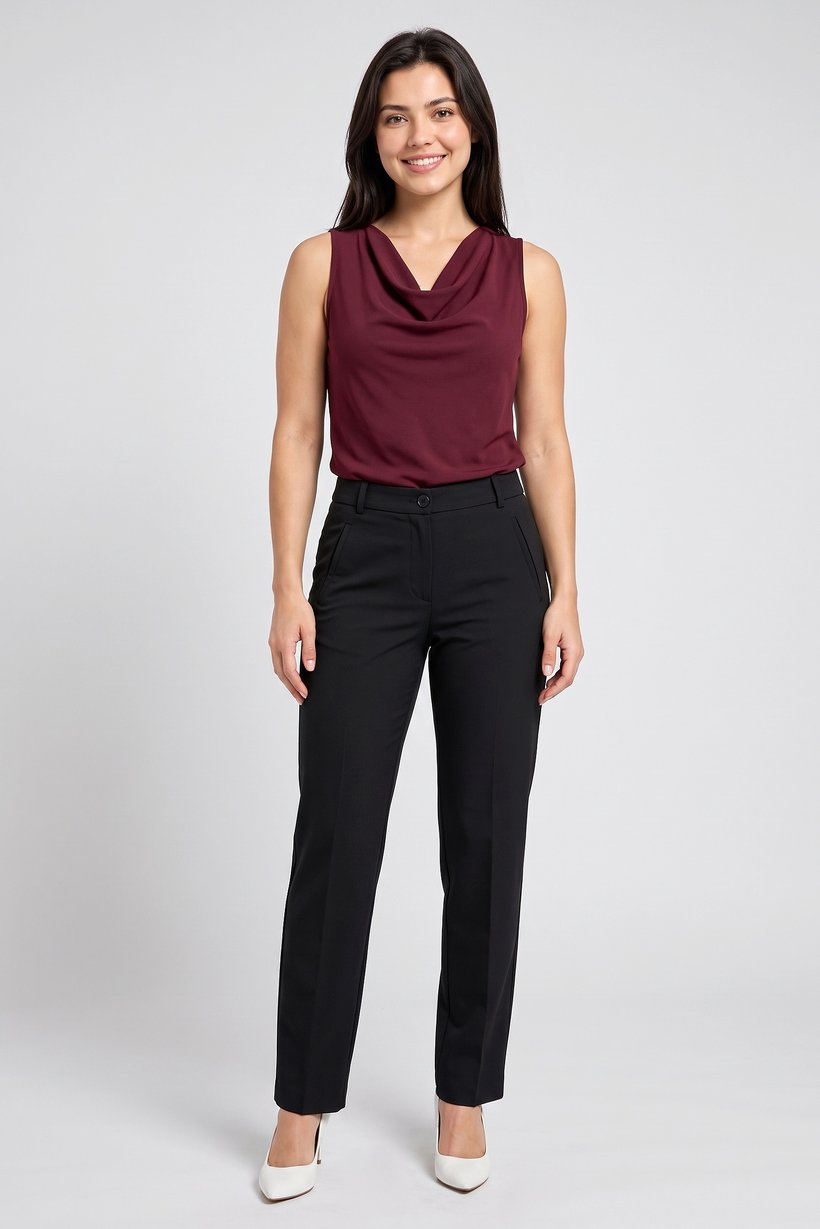 Women Regular Fit Solid Straight Leg Pants, Black
