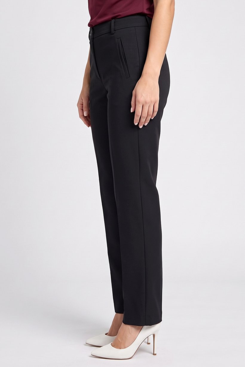 Women Regular Fit Solid Straight Leg Pants, Black