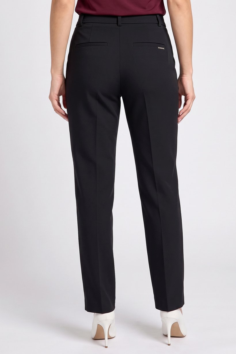 Women Regular Fit Solid Straight Leg Pants, Black