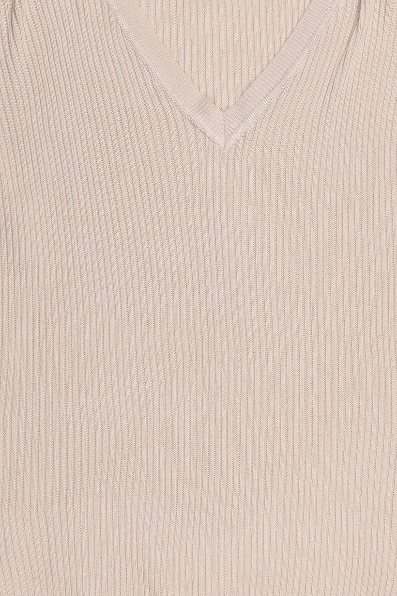 Women V-Neck Knitted Sweater, Beige