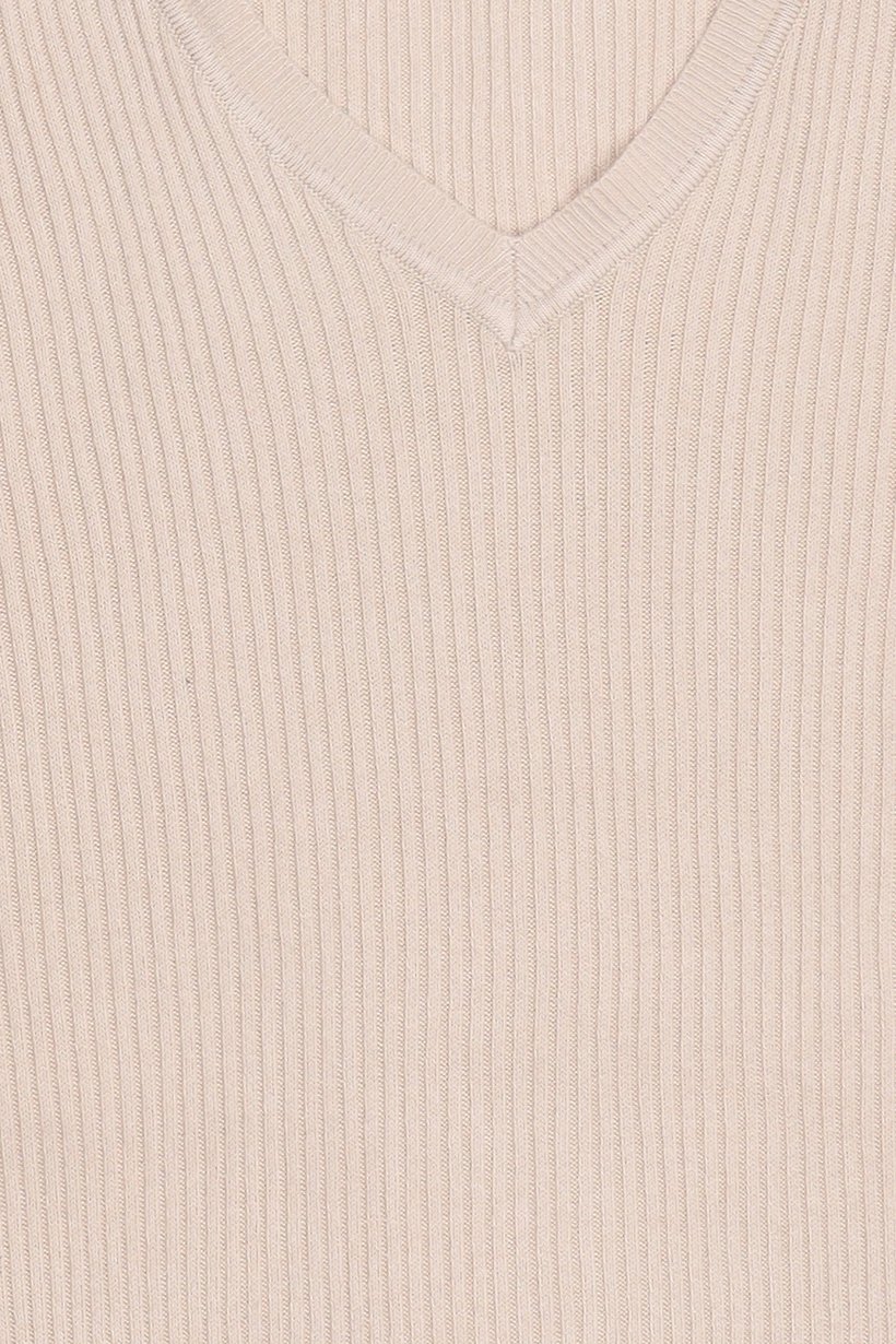 Women V-Neck Ribbed Sweater, Beige