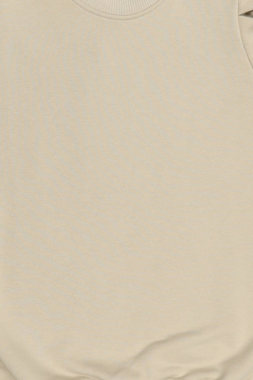 Women Crew Neck Balloon Sleeve Solid Top, Beige