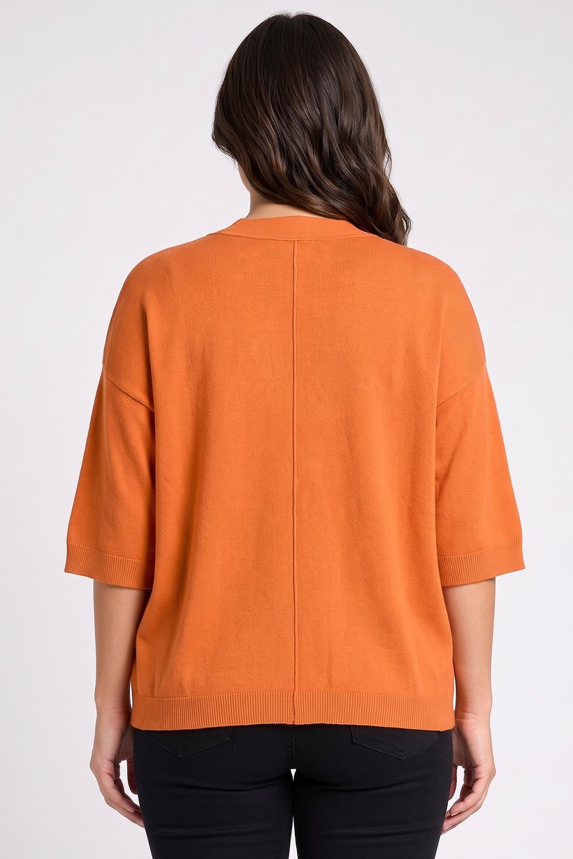 Women V-Neck Textured Cardigan, Orange