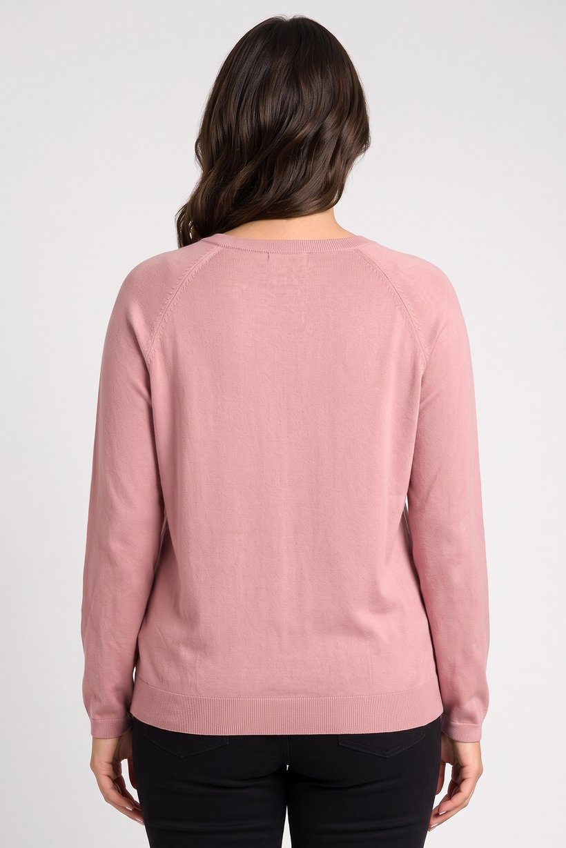 Women V-Neck Plain Knitted Sweater, Old Rose
