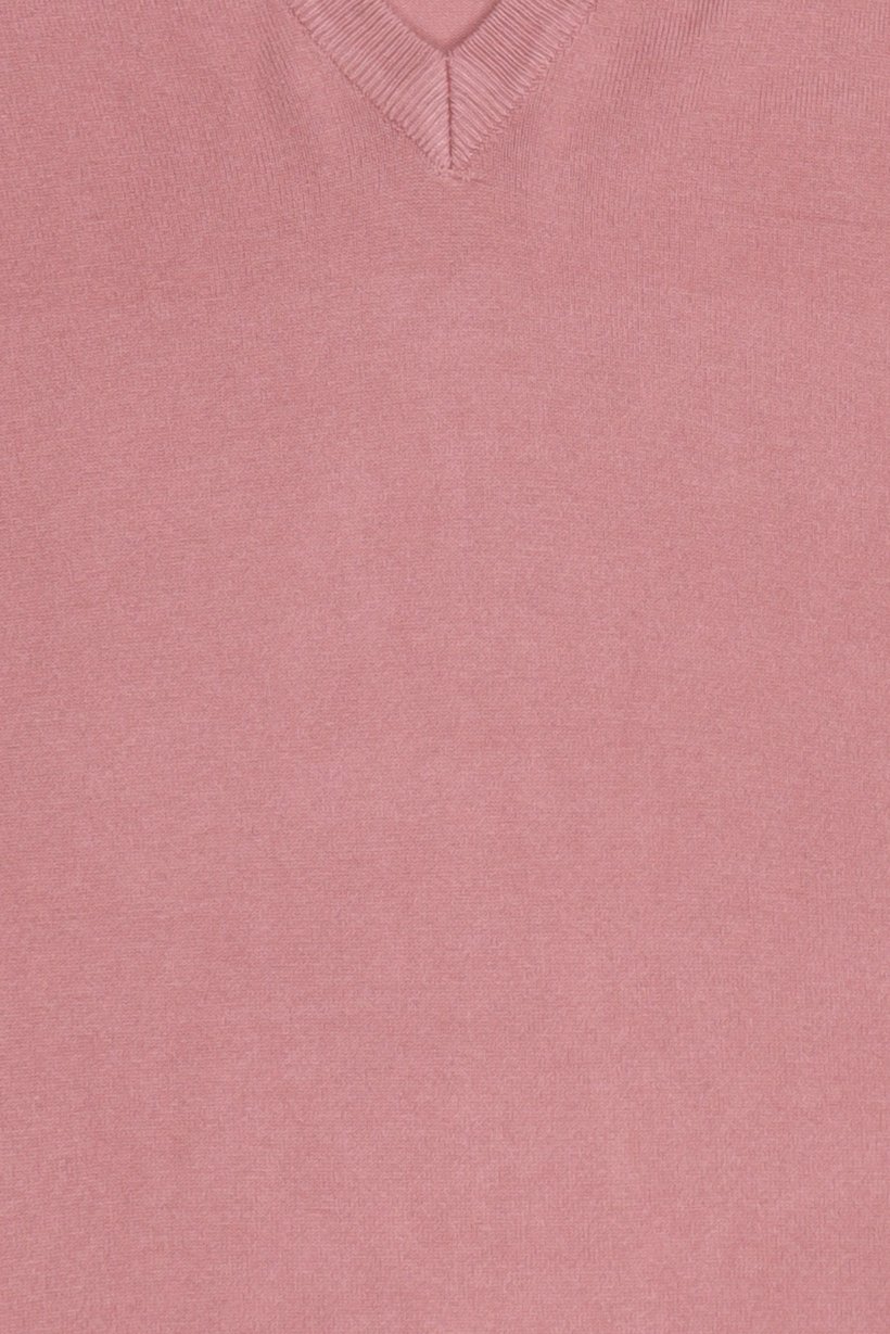 Women V-Neck Plain Knitted Sweater, Old Rose