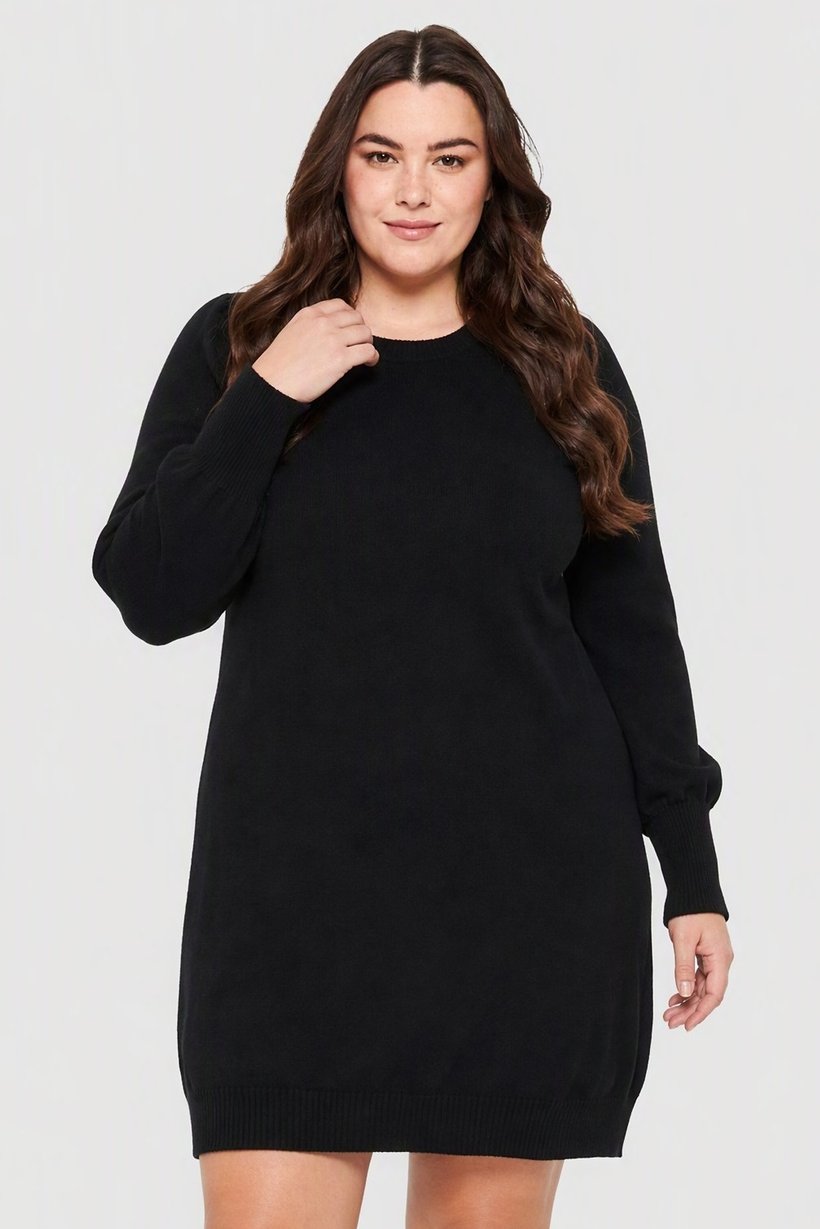 Women Knitted Long Sleeve Sweater Dress, Black