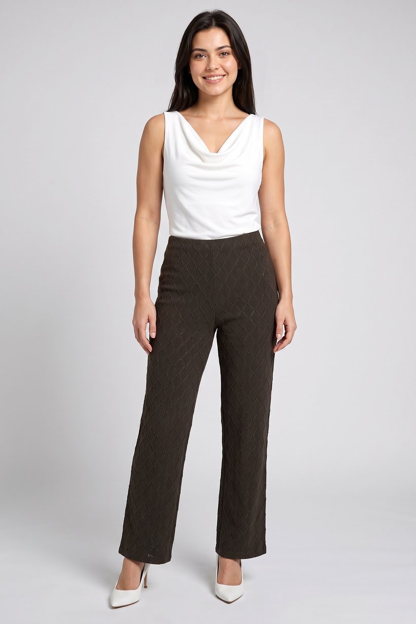 Women Regular Fit Diamond Pattern Flare Pants, Olive