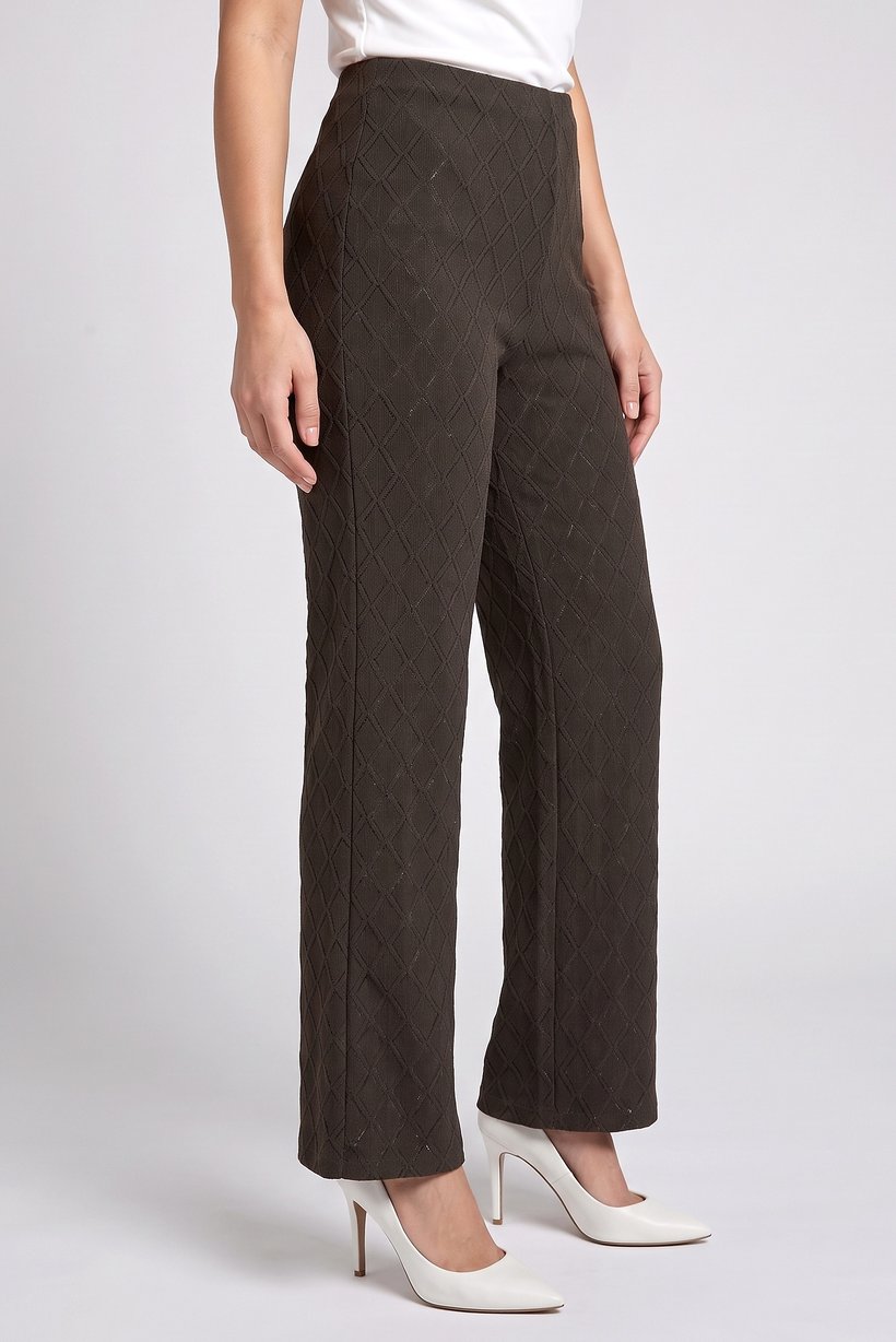 Women Regular Fit Diamond Pattern Flare Pants, Olive
