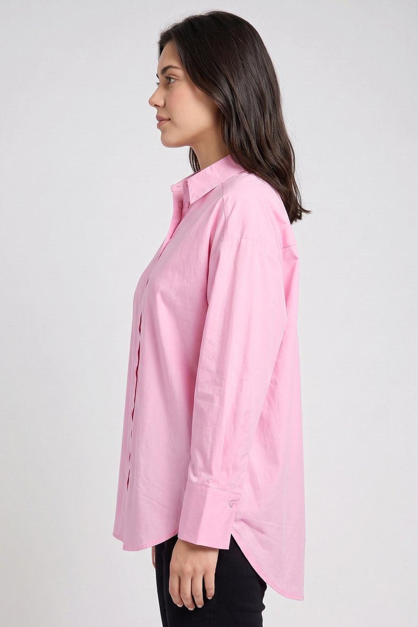 Women Regular Fit Plain Long Sleeve Shirt, Pink
