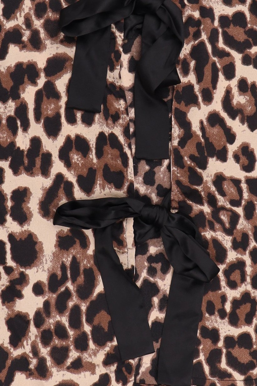 Women Tie Neck Short Sleeve Animal Print Blouse, Multicolor