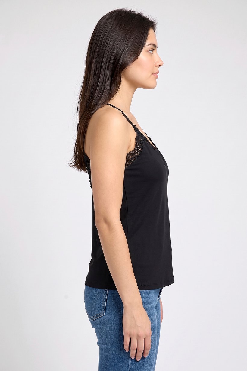 Women V-Neck Textured Sleeveless Tank Top, Black