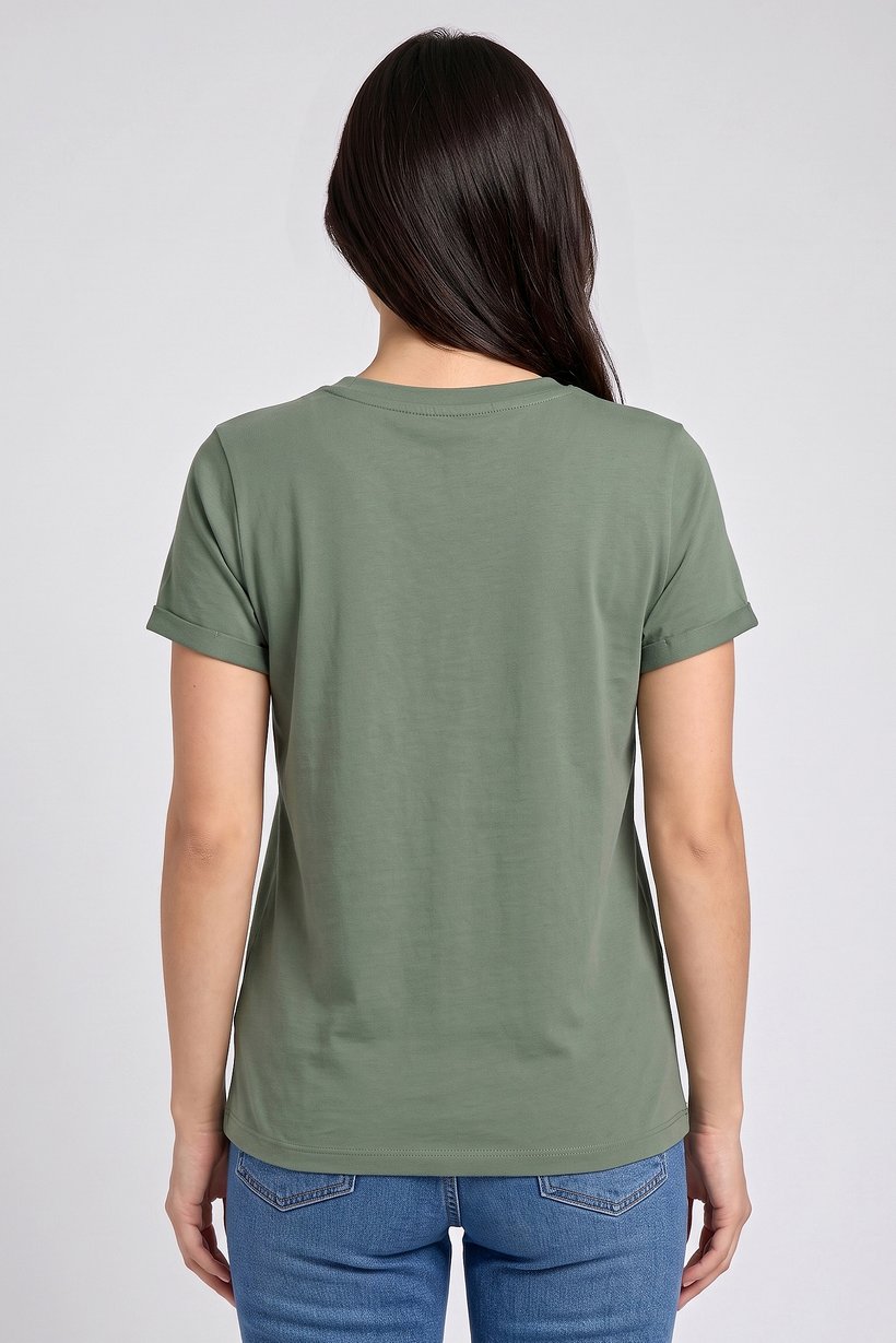 Women Crew Neck Short Sleeve Plain T-Shirt, Olive