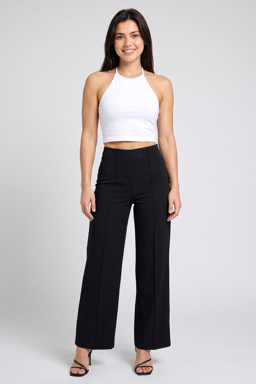 Women Regular Fit Solid Wide Leg Pants, Black