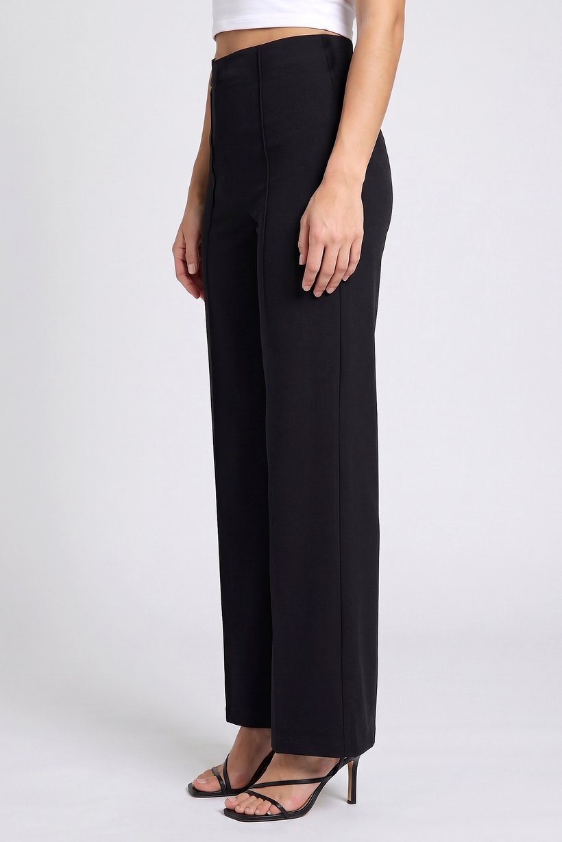 Women Regular Fit Solid Wide Leg Pants, Black