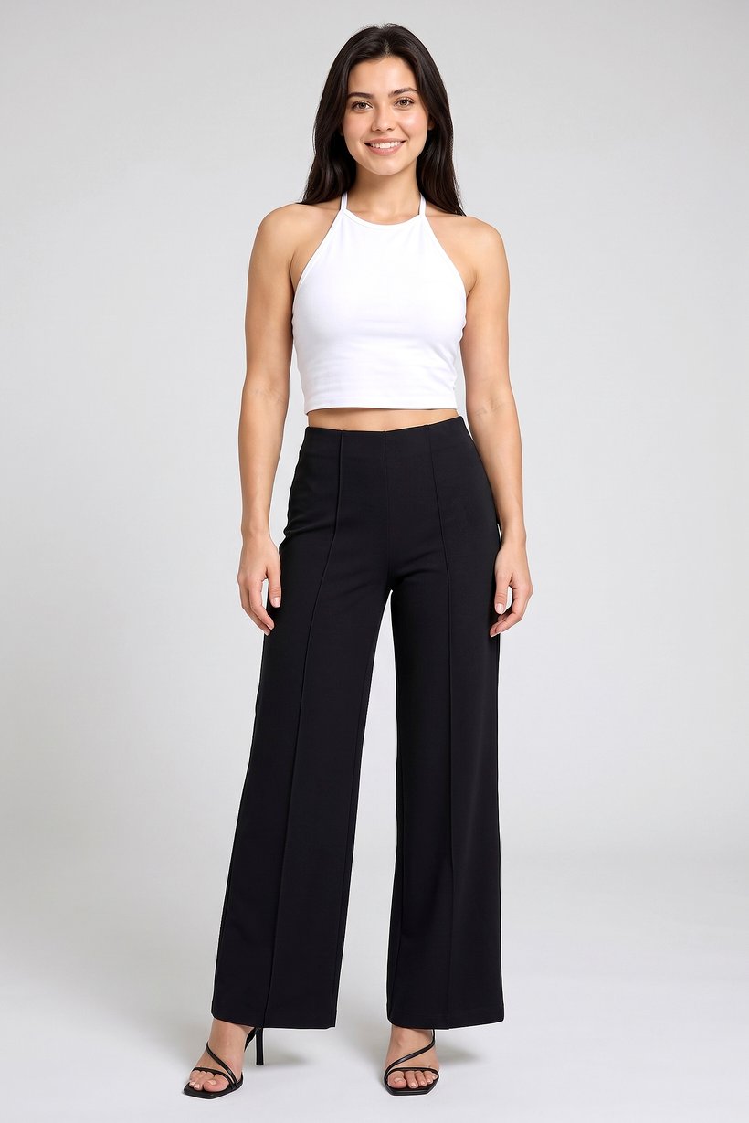 Women Regular Fit 30 Inseam Solid Wide Leg Pants, Black