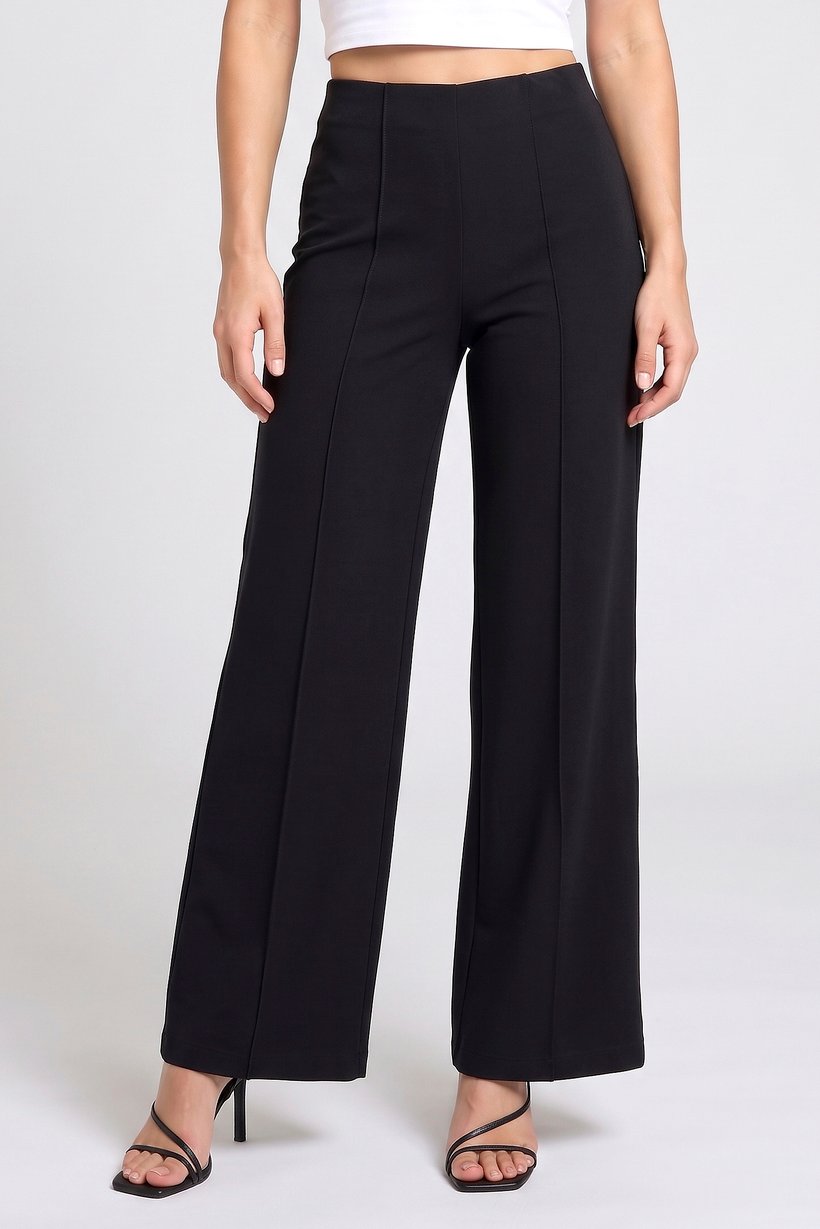 Women Regular Fit 30 Inseam Solid Wide Leg Pants, Black