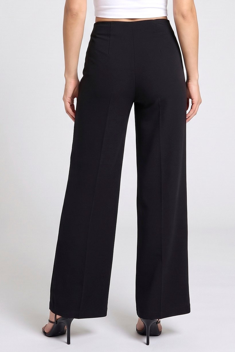 Women Regular Fit 30 Inseam Solid Wide Leg Pants, Black