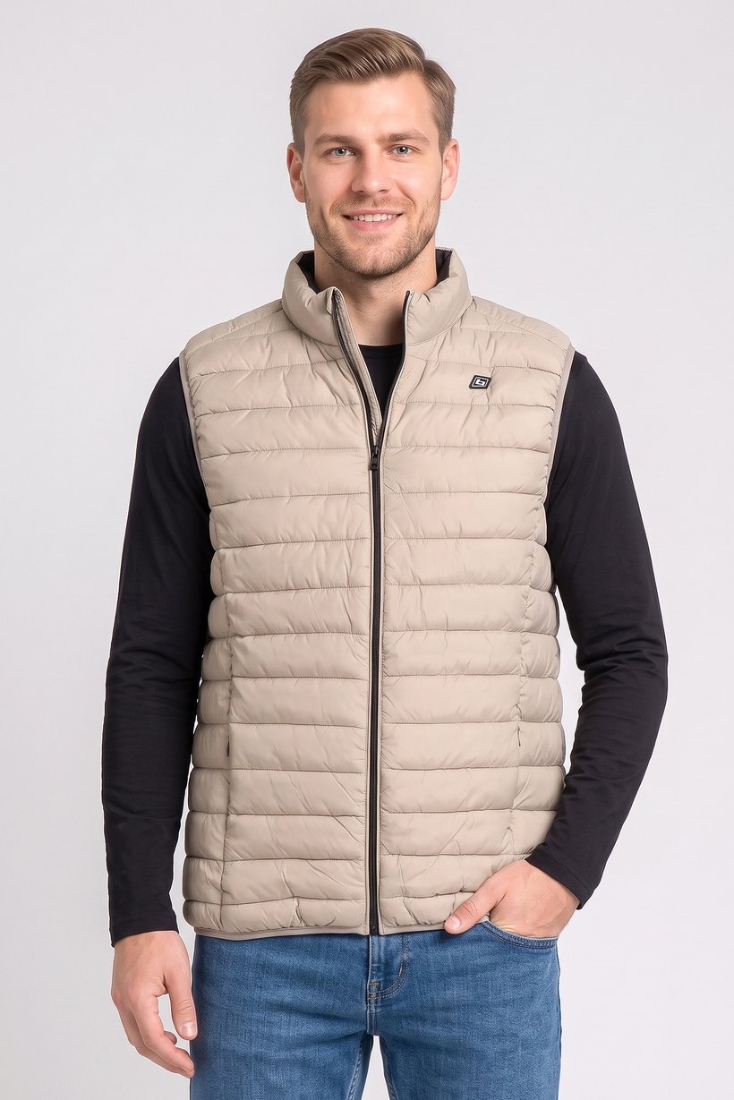 Men Quilted Puffer Vest Jacket, Dark Beige