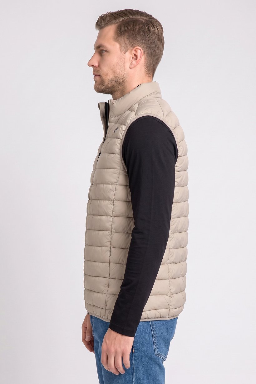 Men Quilted Puffer Vest Jacket, Dark Beige