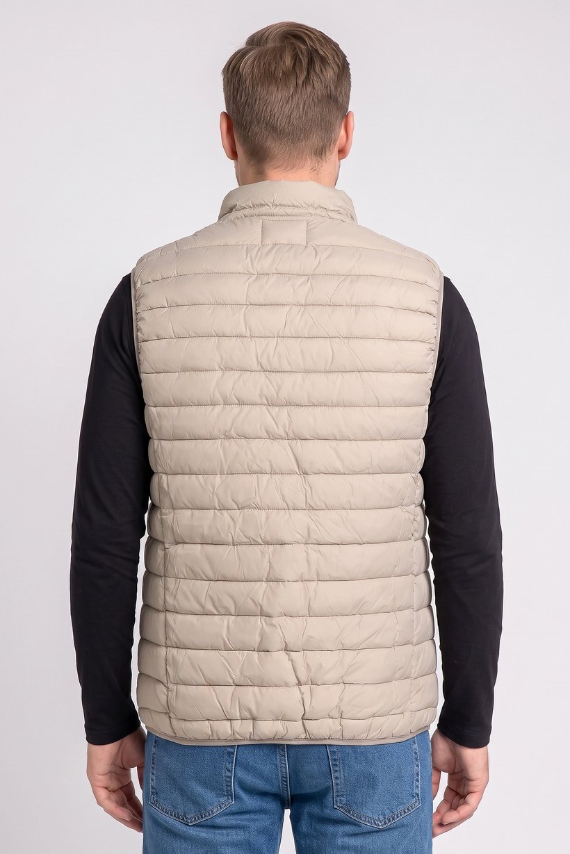 Men Quilted Puffer Vest Jacket, Dark Beige