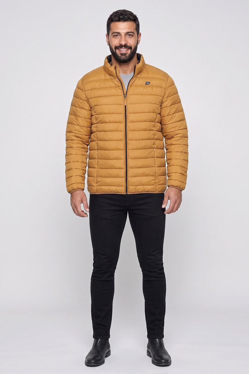 Men Quilted Puffer Jacket, Tan
