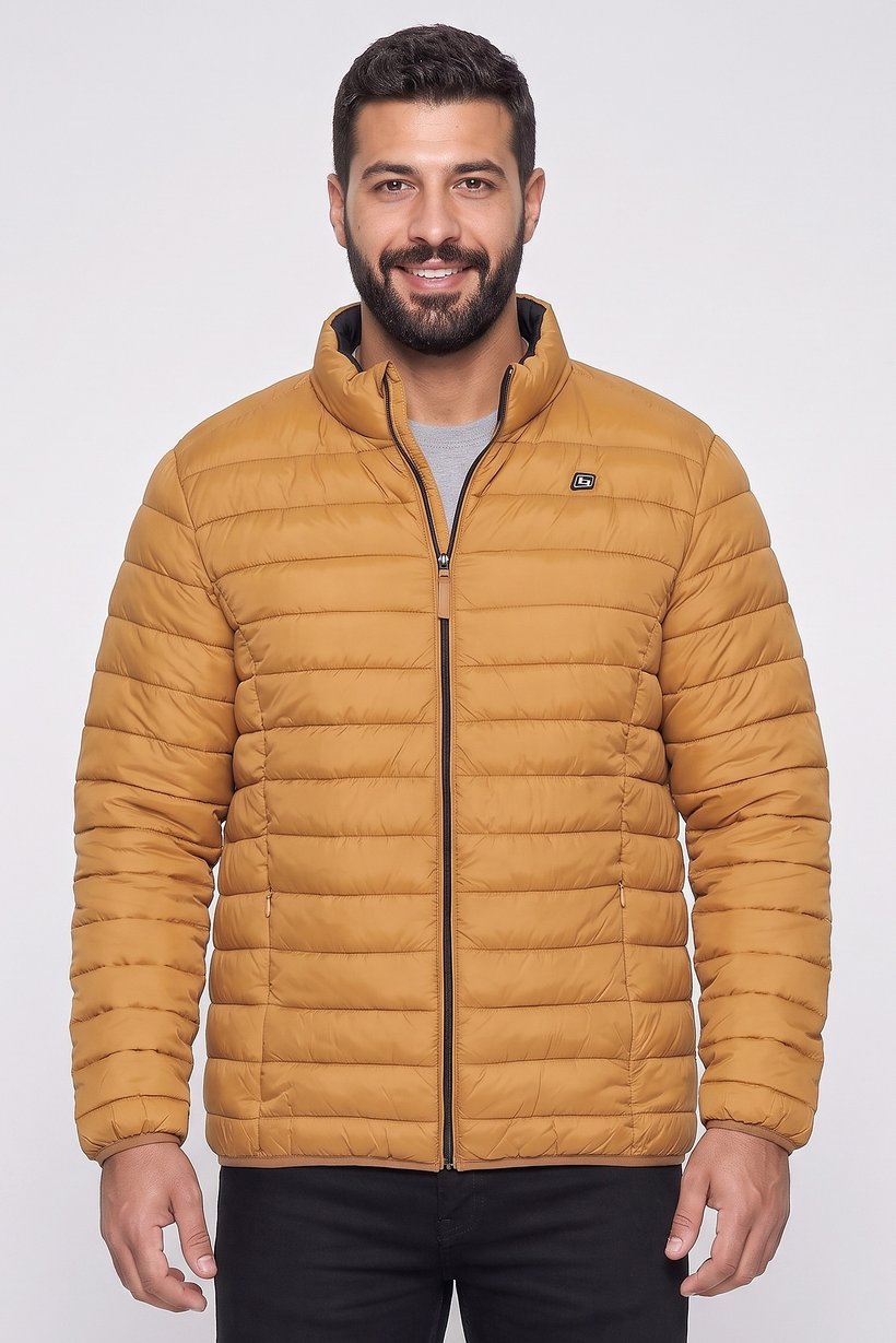 Men Quilted Puffer Jacket, Tan