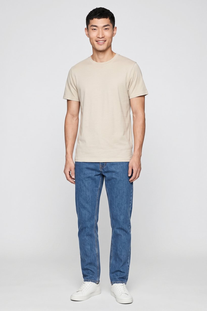 Men Crew Neck Short Sleeve Plain T-Shirt, Beige