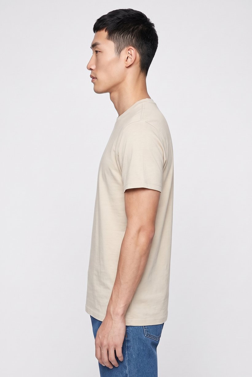 Men Crew Neck Short Sleeve Plain T-Shirt, Beige