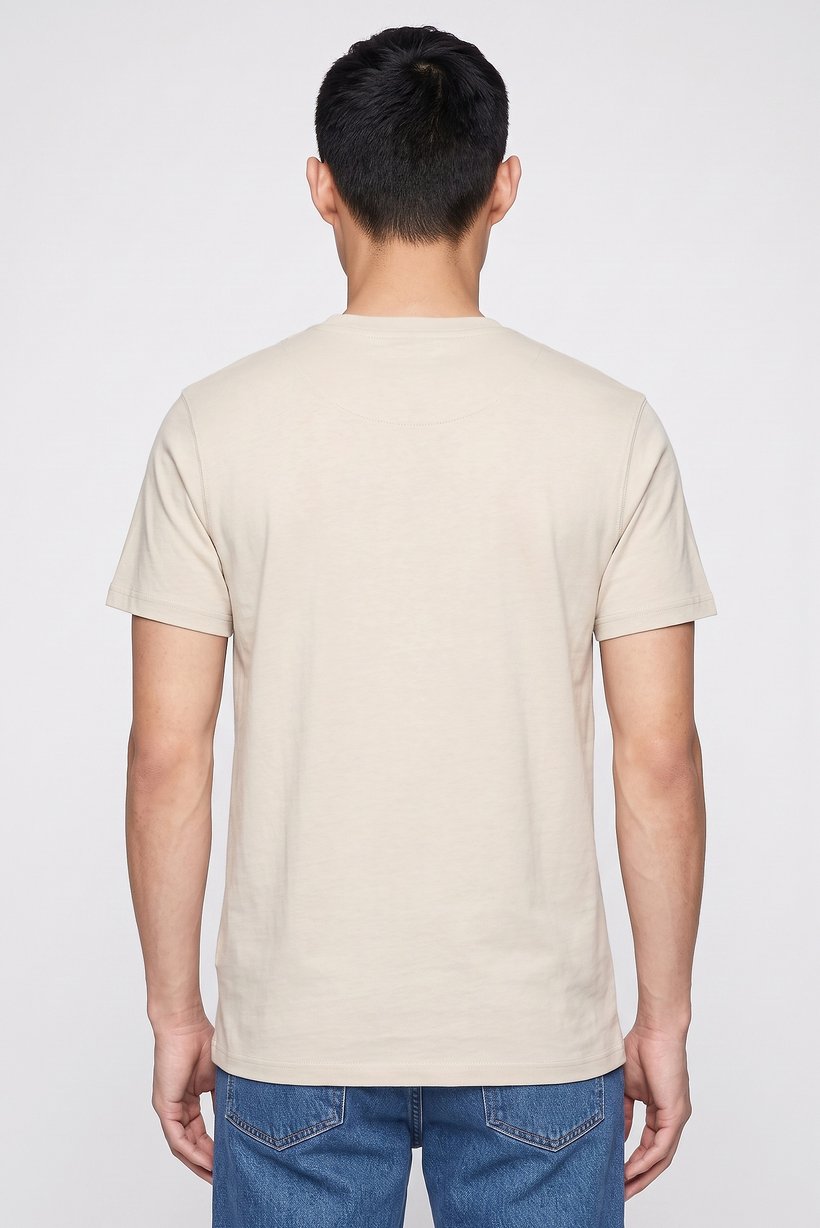 Men Crew Neck Short Sleeve Plain T-Shirt, Beige
