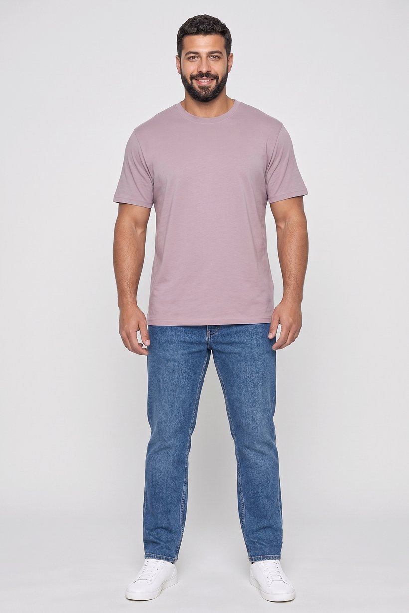 Men Crew Neck Short Sleeve Plain T-Shirt, Mauve
