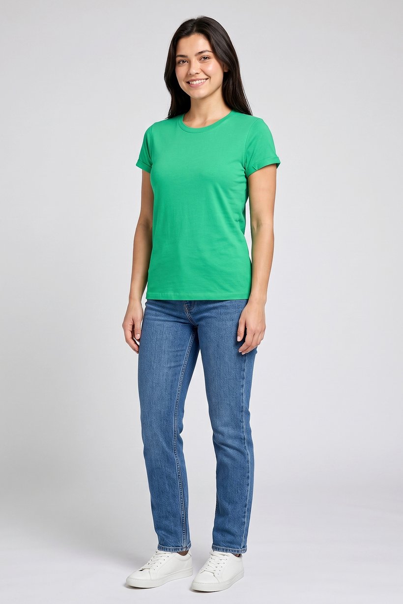 Women Crew Neck Short Sleeve Plain T-Shirt, Green