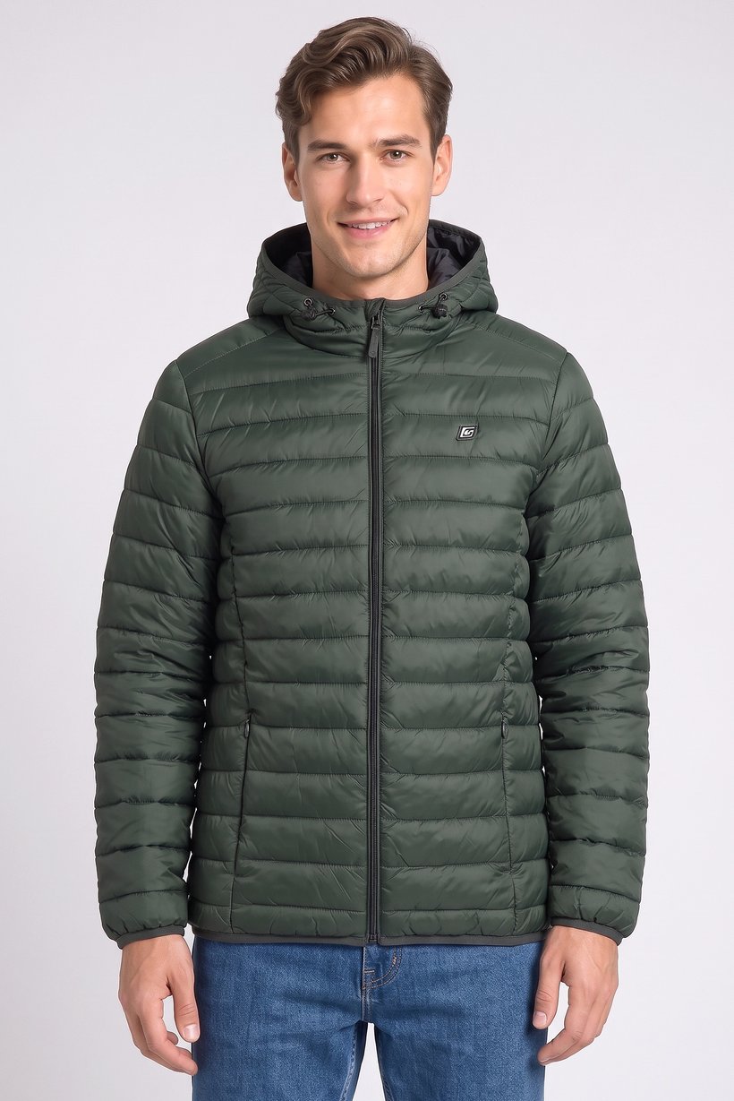 Men Quilted Puffer Jacket, Olive