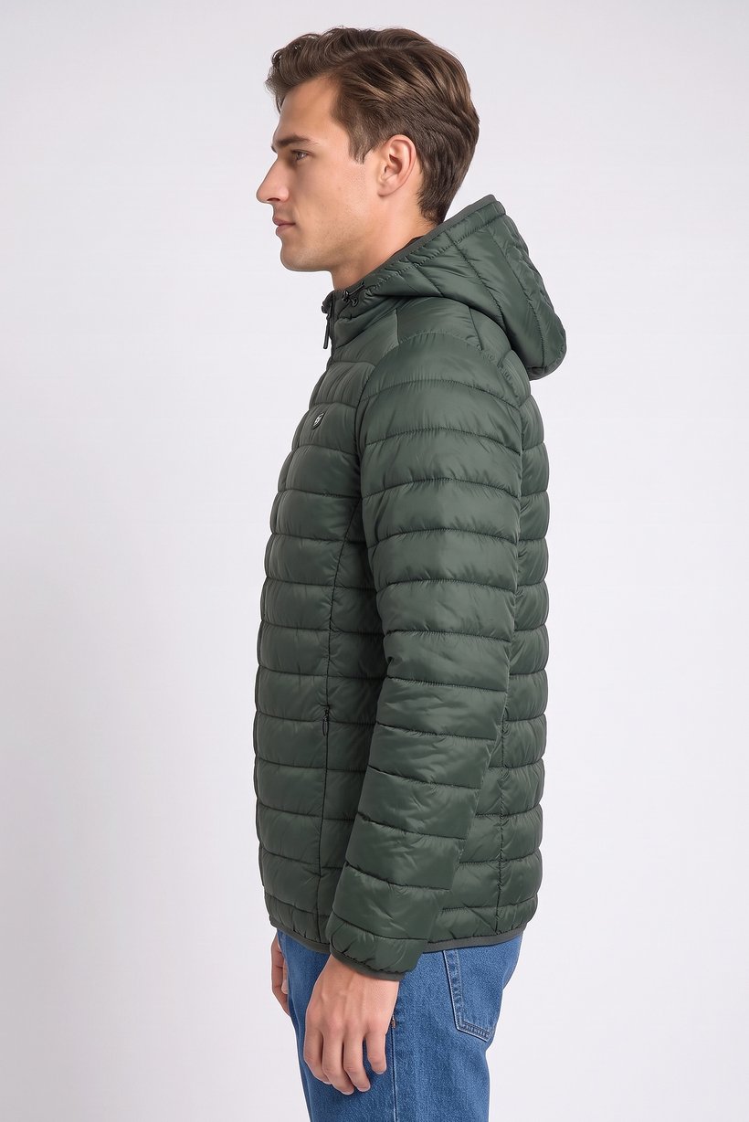 Men Quilted Puffer Jacket, Olive