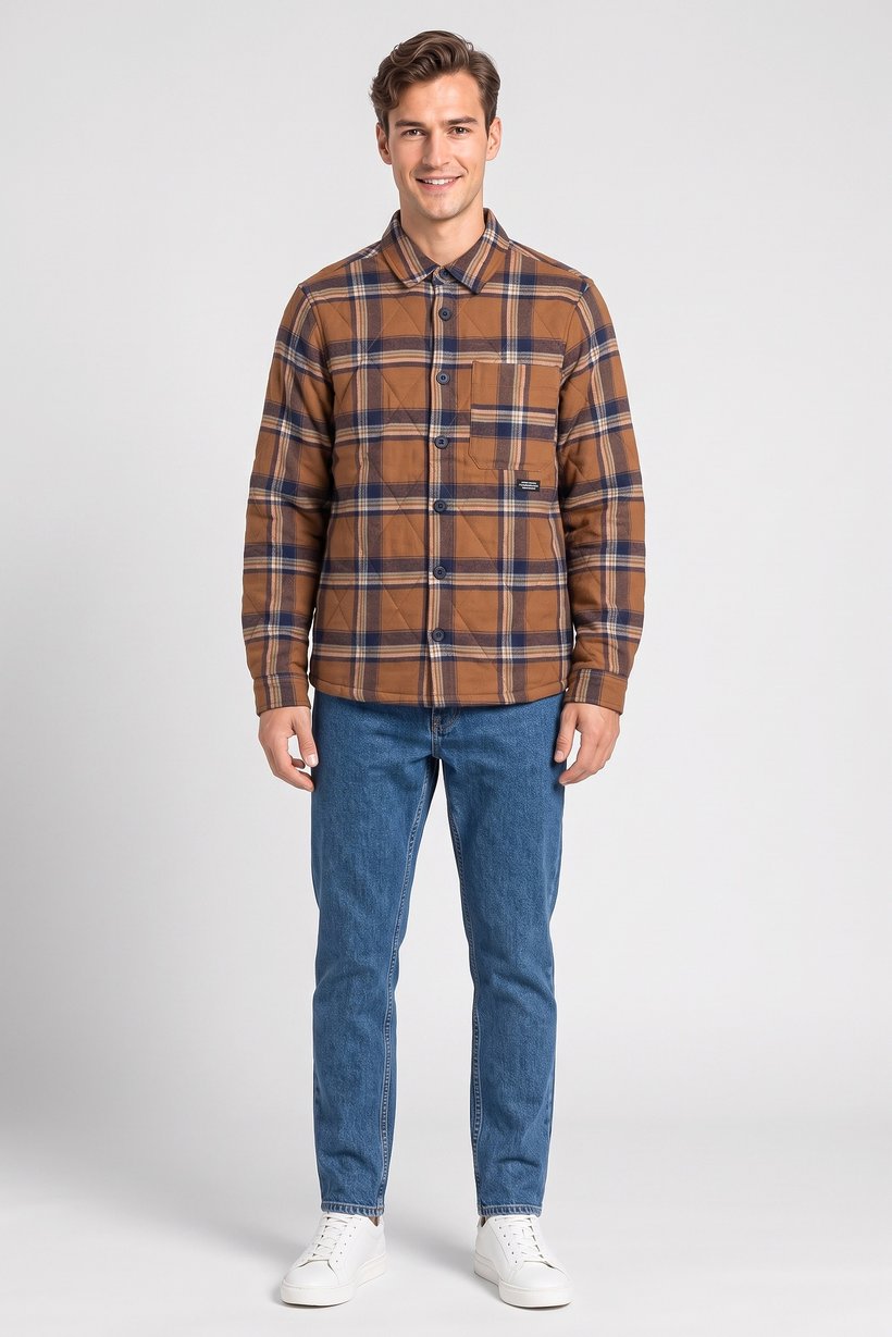 Men Checkered Long Sleeve Jacket Shirt, Multicolor