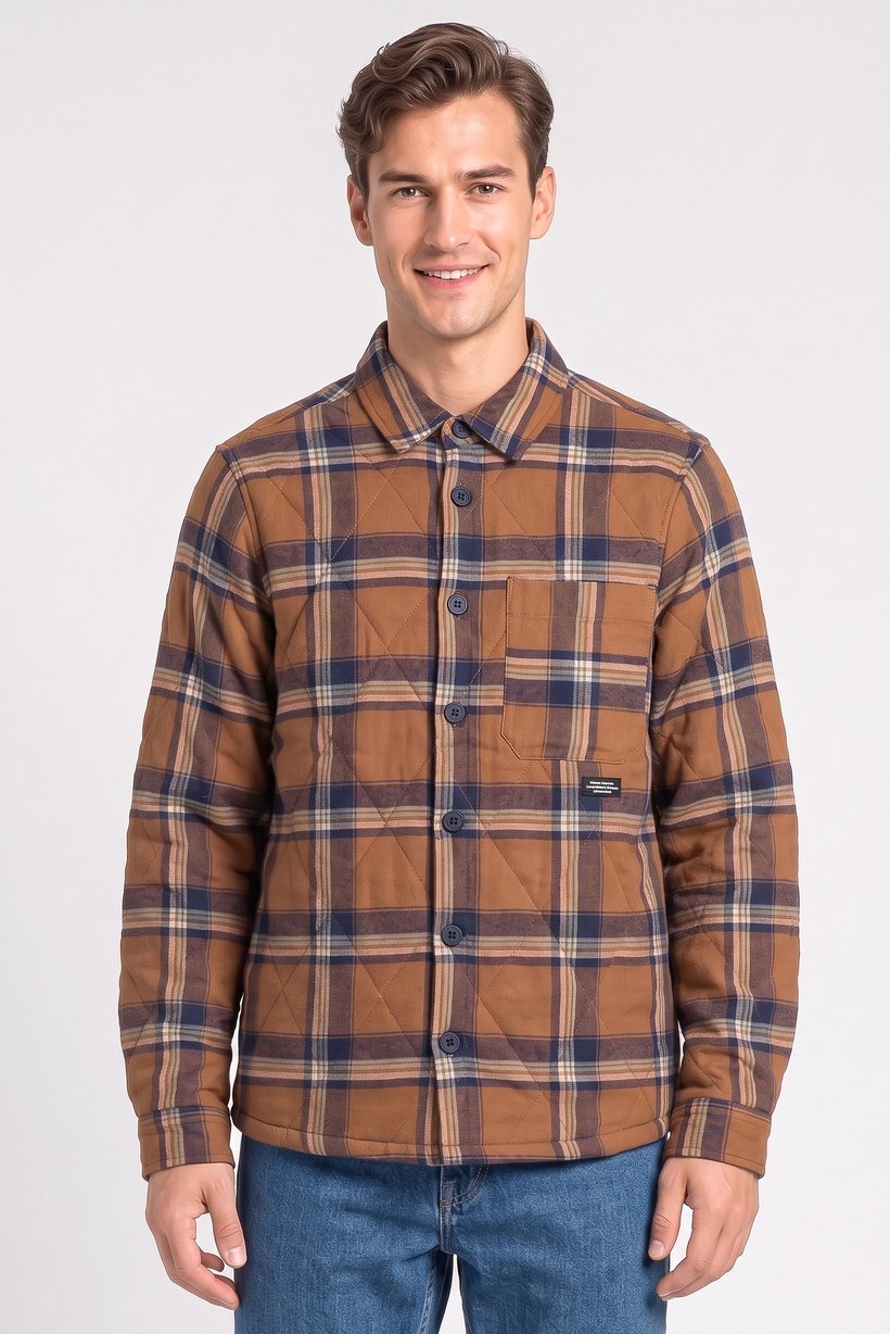 Men Checkered Long Sleeve Jacket Shirt, Multicolor