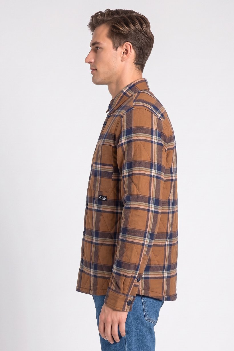 Men Checkered Long Sleeve Jacket Shirt, Multicolor