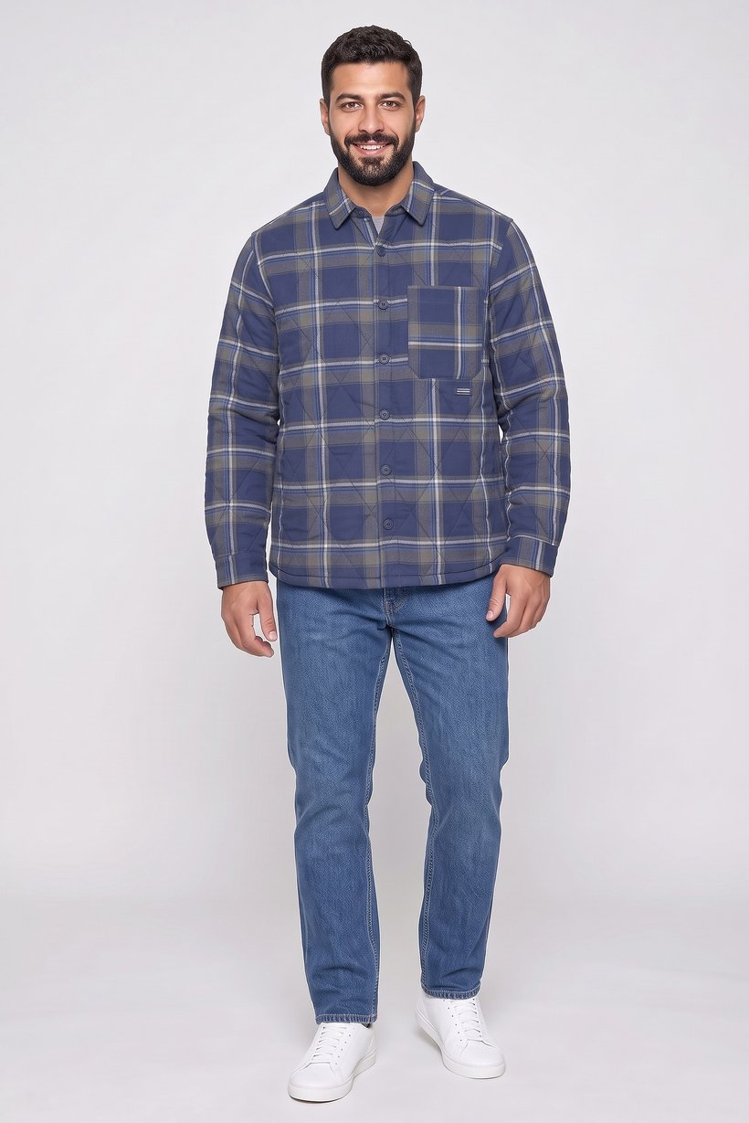 Men Checkered Long Sleeve Jacket Shirt, Multicolor