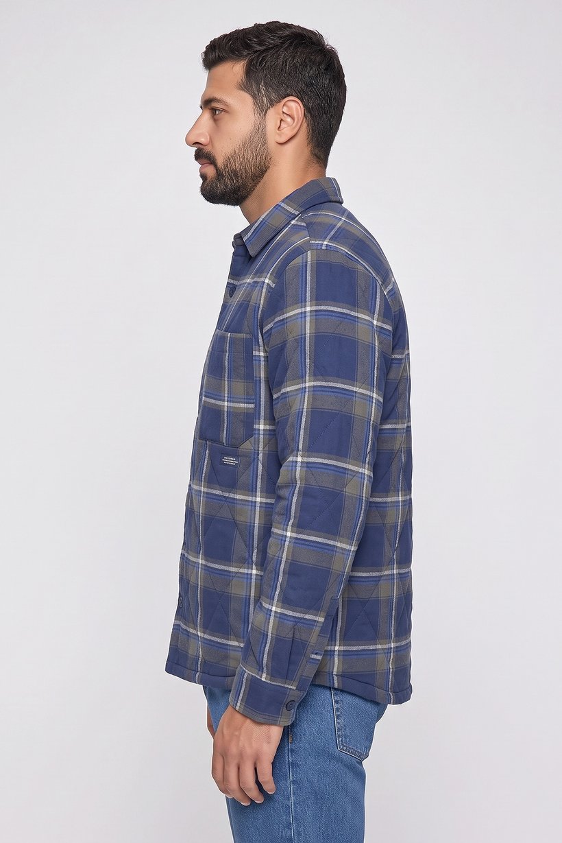 Men Checkered Long Sleeve Jacket Shirt, Multicolor