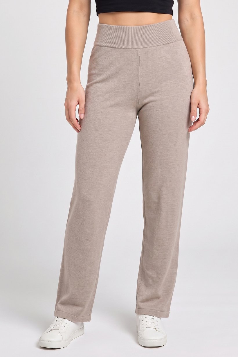 Women Regular Fit Solid Wide Leg Pants, Beige