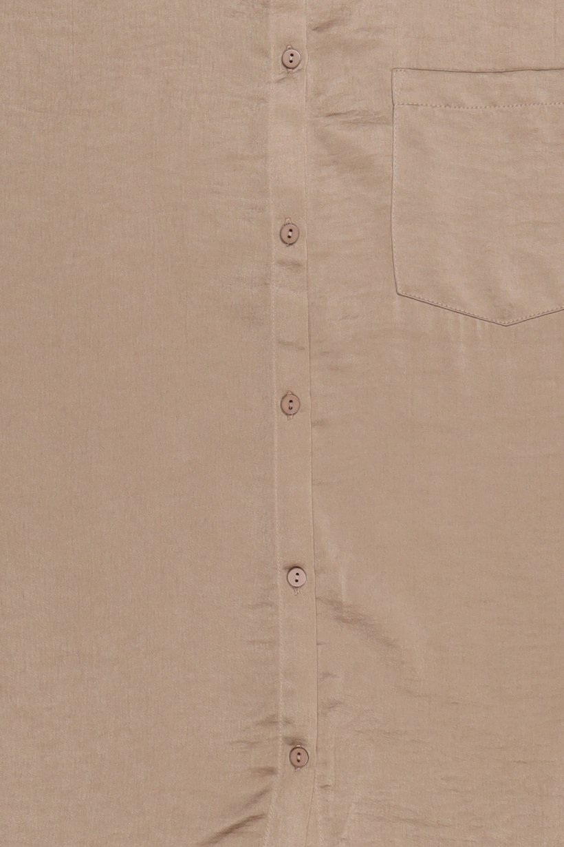 Women Spread Collar Plain Long Sleeve Shirt, Taupe
