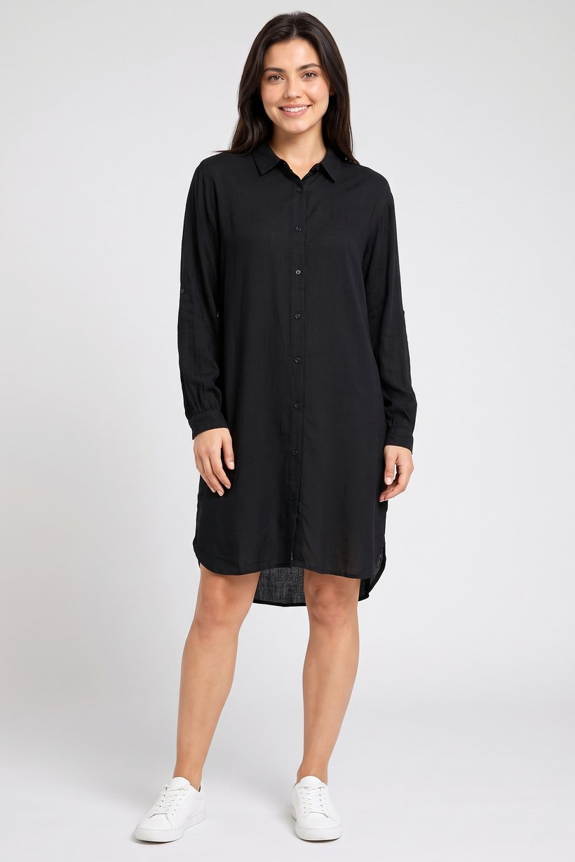 Women Plain Shirt Dress, Black