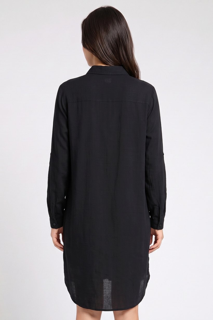 Women Plain Shirt Dress, Black