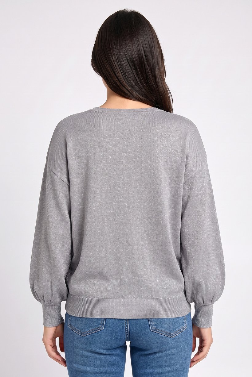 Women Round Neck Metallic Sweater, Grey