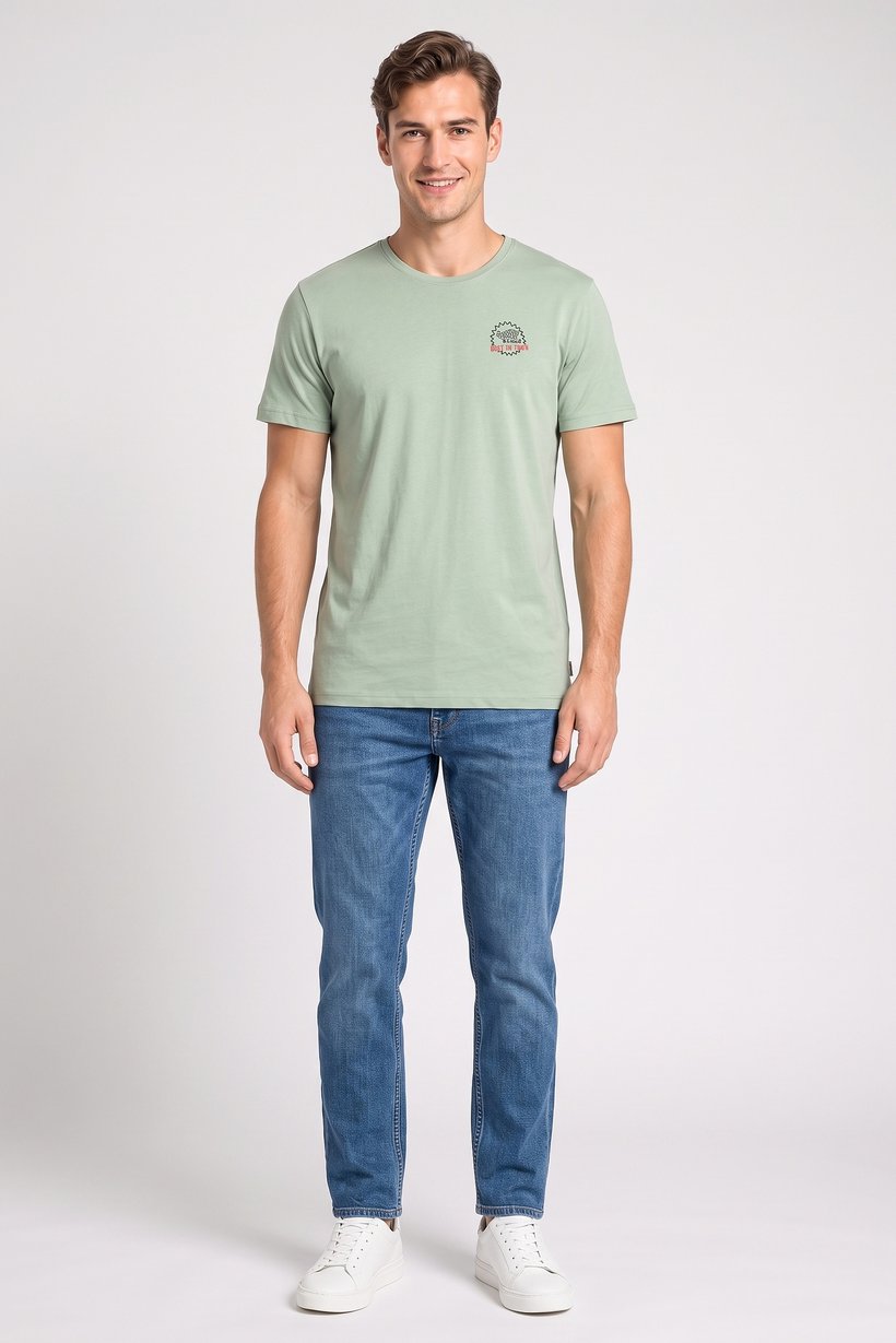 Men Crew Neck Short Sleeve Graphic Print T-Shirt, Green