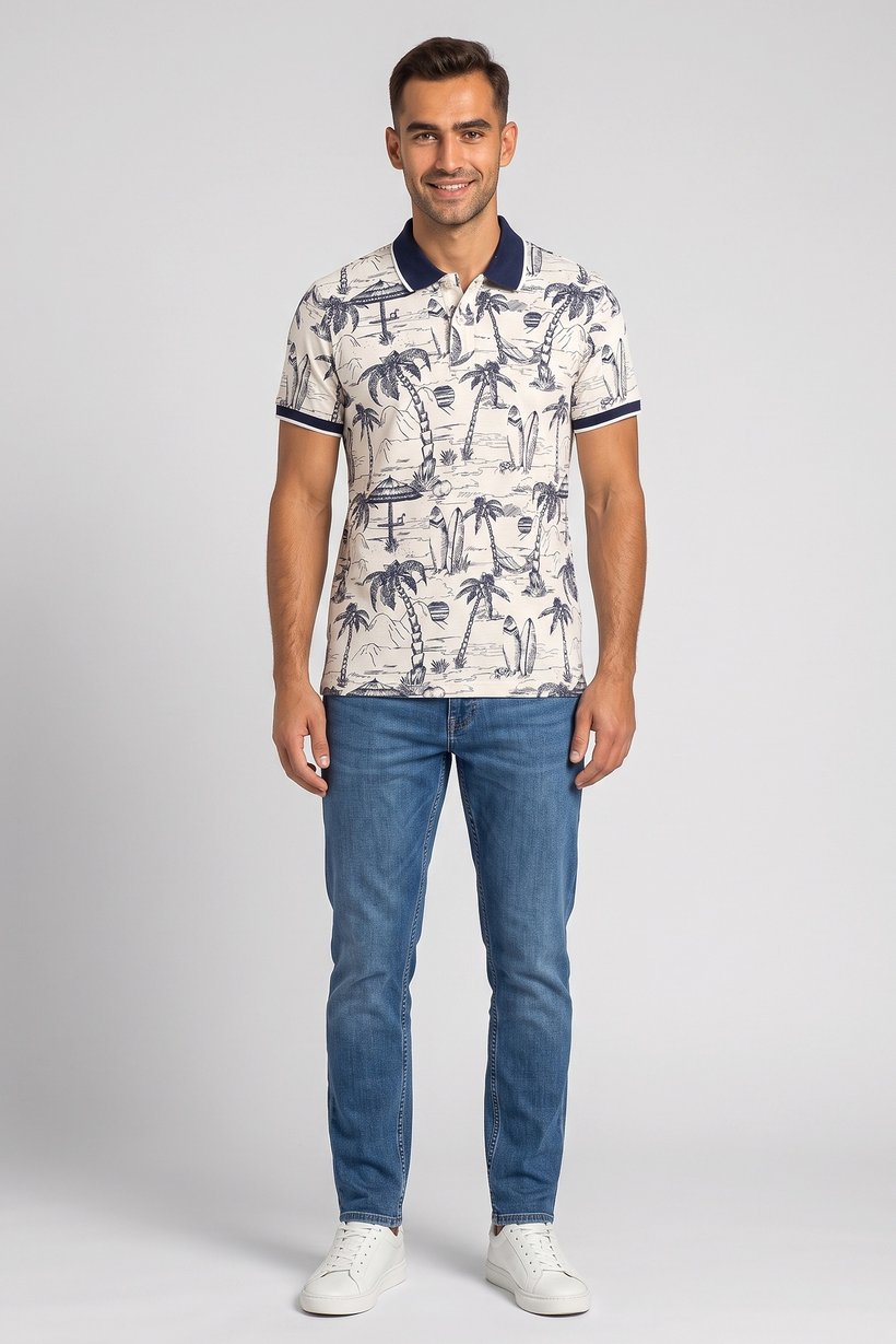 Men Regular Fit Short Sleeve Allover Print Polo, Multicolor