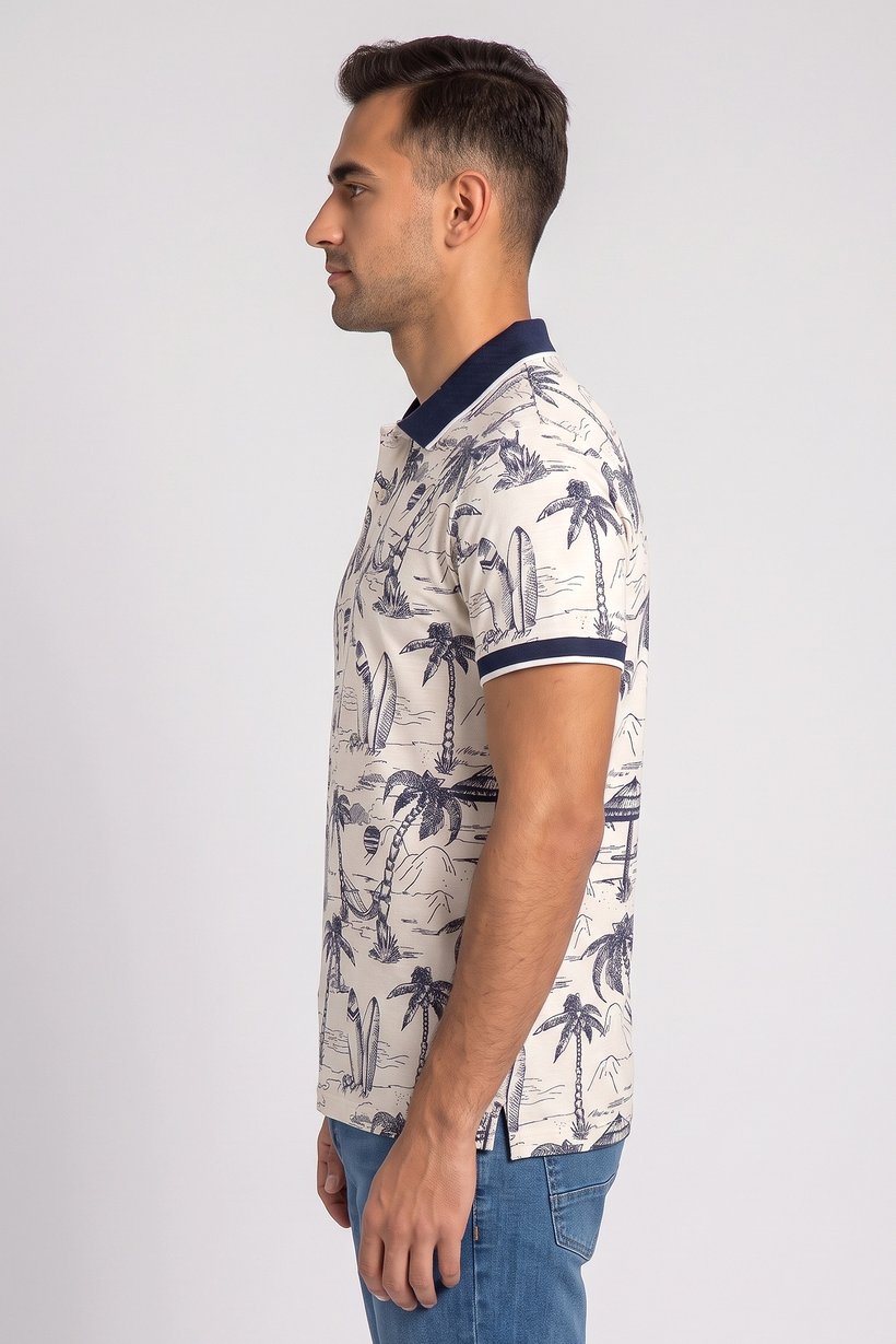 Men Regular Fit Short Sleeve Allover Print Polo, Multicolor