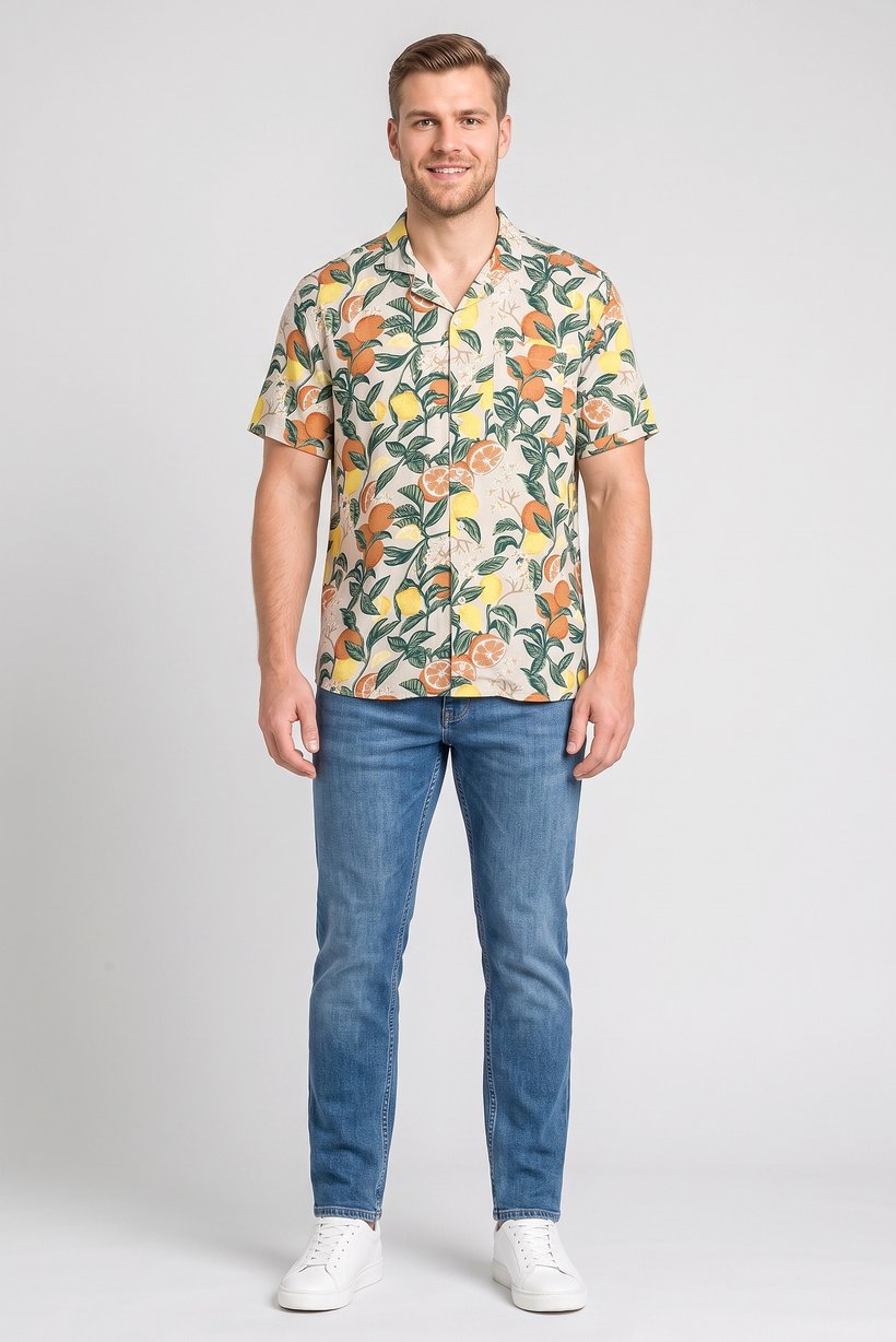 Men Regular Fit Short Sleeve Graphic Print Casual Shirt, Multicolor