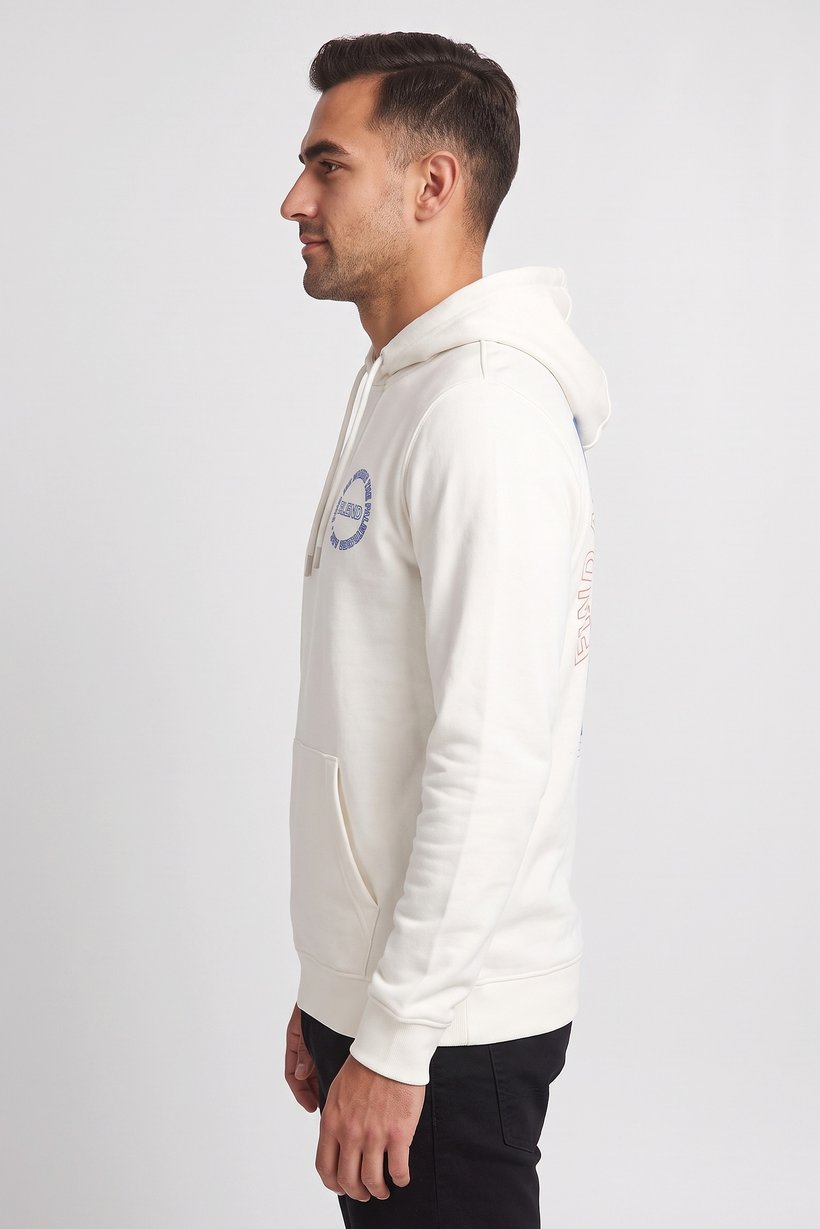 Men Brand Logo Long Sleeve Hoodie, White