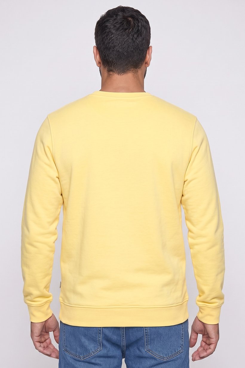 Men Crew Neck Long Sleeve Embroidered Logo Sweatshirt, Yellow